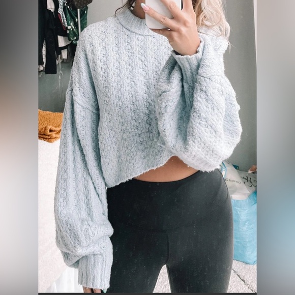 Urban Outfitters Sweaters - Urban Outfitters Light Blue Oversized Cropped Sweater Sz S